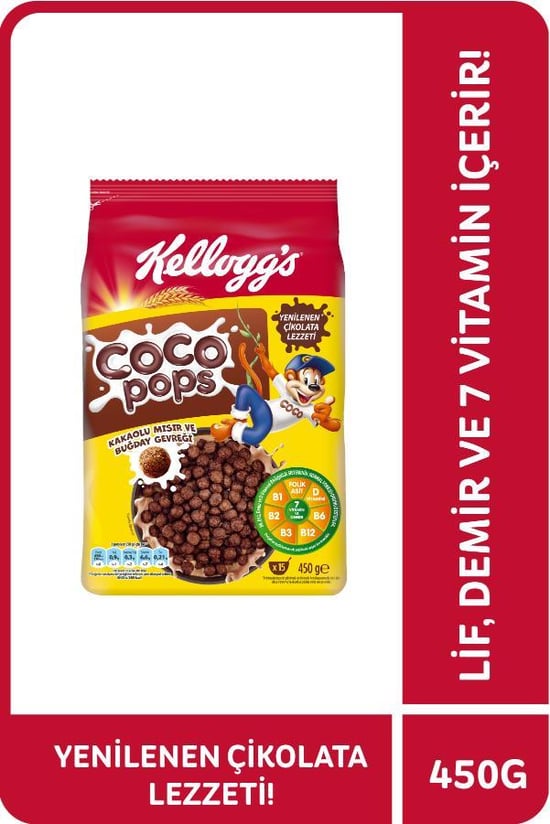Kellogg's Coco Pops Çikolatalı Buğday ve Mısır Gevreği 450 Gr, Lif,demir ve 6 Vitamin İçerir