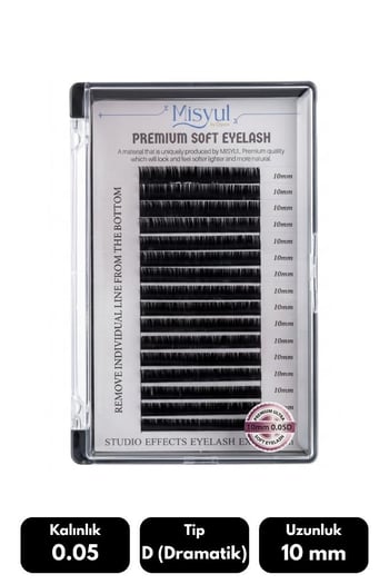 Misyul 0.05d Dramatik Kıvrım 10 Mm Soft Eyelash Doğal İpek Kirpik 16'lı