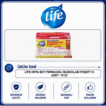 Life Fermuarlı Buzdolabı Poşeti Orta Boy 10 Adet