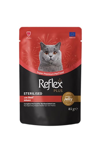 Reflex Plus Jöle İçinde Parça Biftek Etli Kısırlaştırılmış Kedi Yaş Maması 85gr