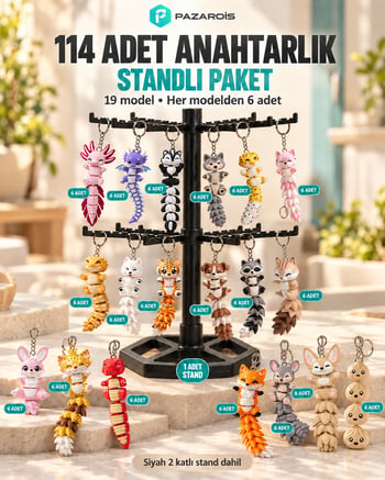 114 Adet Kuyruklu Hayvanlar Figürlü Toptan Anahtarlık Paketi