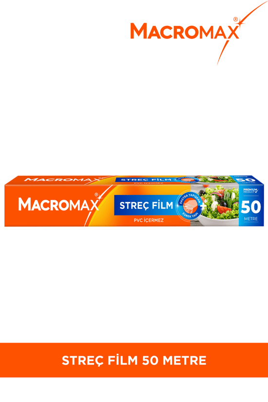 Macromax Streç Film 50 Metre Ekonomik Boy PVC İçermez Gıdaları Taze Tutan Streç Film