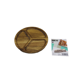 İ22-281 ( Akasya ) ( Yuvarlak ) ( 3 Bölmeli ) Ahşap Servis Sunum Tepsi & Tahtası ( Çap: 20cm X 1.4cm )