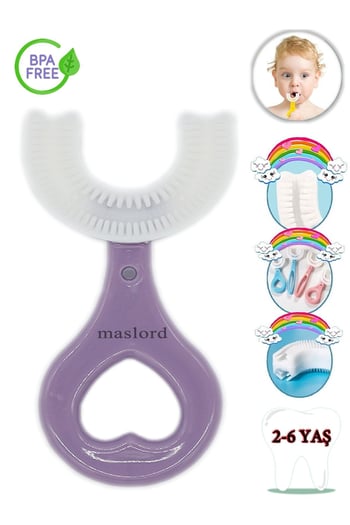 U Tipi Yeni Nesil Diş Fırçası - Mor - Kalp Model 2-6 Yaş