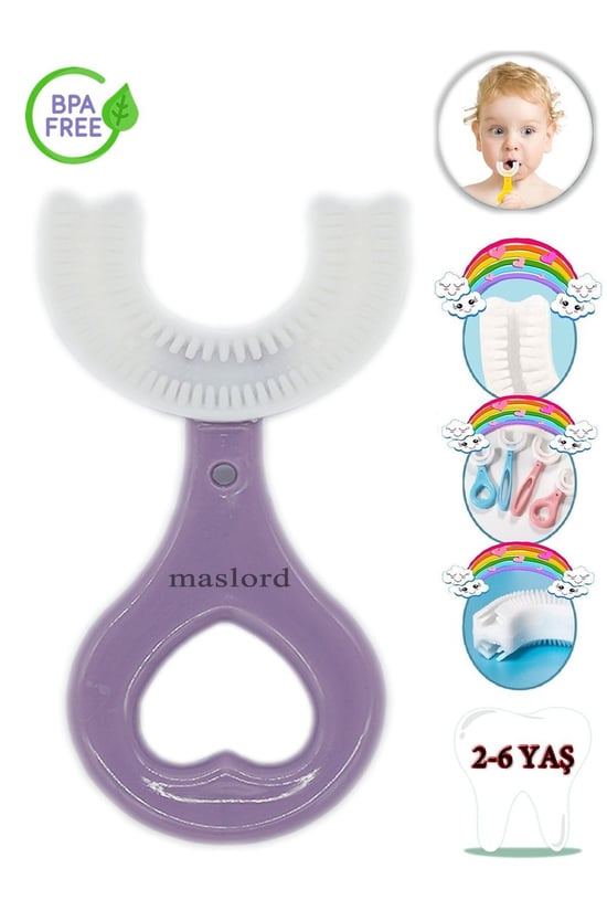 U Tipi Yeni Nesil Diş Fırçası - Mor - Kalp Model 2-6 Yaş