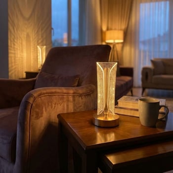 Buffer® İki Yandan Kavisli Silindirik Çizgi Model kristal Led Masa Lambası – Dokunmatik, 3 Renk İşık