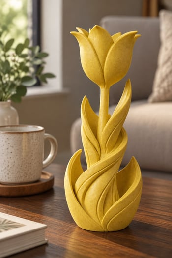Spiral Lale Çiçeği Figürlü Dekoratif Biblo Sarı