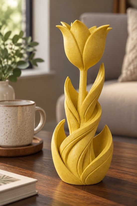 Spiral Lale Çiçeği Figürlü Dekoratif Biblo Sarı