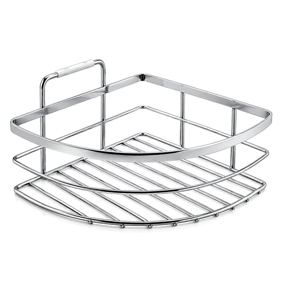 K13-098 ( Lamalı ) ( Tek Katlı & Üçgen ) ( Krom ) ( Metal ) Banyo Köşelik & Duşkabin Raf