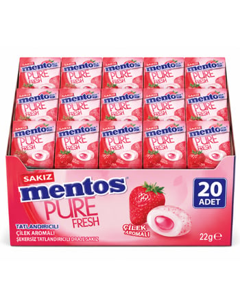 Mentos Pure Fresh Çilek Aromalı Şekersiz Tatlandırıcılı Draje Sakız 22 Gr X 20 Adet