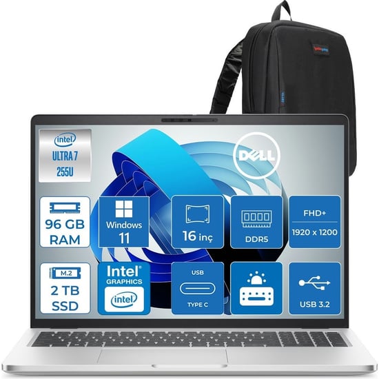 Dell Pro 16 Plus Intel Core Ultra 7 255u 5.2ghz 96gb Ddr5 2tb Ssd Windows 11 Home Intel® Aı Boost 16