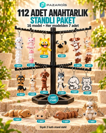 112 Adet Patili Dostlar Figürlü Toptan Anahtarlık Paketi