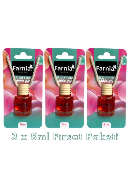 Farnia Yüksek Esanslı Askılı Araç Kokusu Edp Parfüm Tatlı Sakız 8 Ml 3 Adet Avantaj Paketi