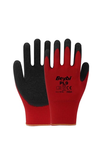 Beybi Pl9 Kırmızı Polyester Örme Lateks İş Eldiveni 10 Beden