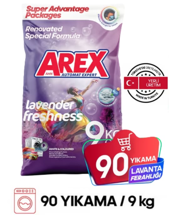 Arex Matik Toz Deterjan Lavanta Ferahlığı Renkliler için 9kg