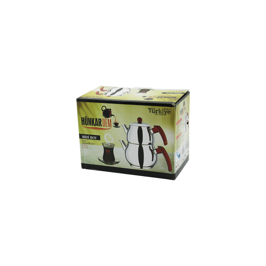 Hünkardem ( Midi Boy ) ( Küre ) ( Çelik ) Çaydanlık Seti ( Renkli Bakalit Kulp ) ( Üst Demlik: 0.5lt & Alt Suluk: 0.75lt ) ( Kendinden Süzgeçli )