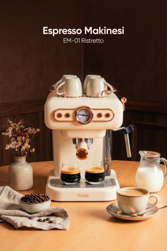 Espresso Latte Cappuccino Kahve Makinesi Süt Köpürtücülü 20bar Basınçlı 1,2lt Em-01 Ristretto