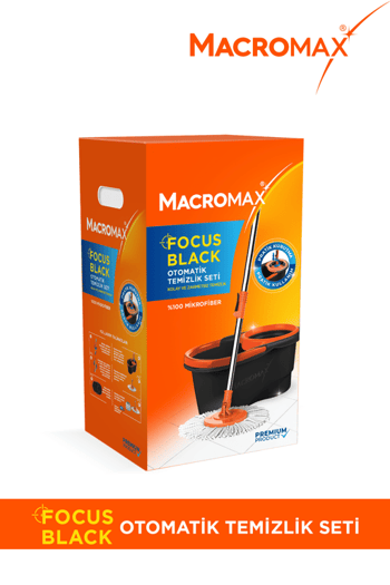 Macromax Focus Black Otomatik Temizlik Seti Pedalsız Döner Sıkmalı 360 Başlıklı Mikrofiber Paspas