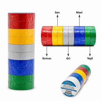 İ13-027 ( Renkli ) İzolasyon Elektrik Bantı ( 0.15mmx18mm ) ( 6yds ) ( Mavi & Sarı & Kırmızı & Beyaz & Yeşil ) ( Bandı )