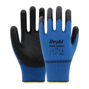 Pn5 Zebra Mavi Polyester Örme Nitril Iş Eldiveni 10 Beden