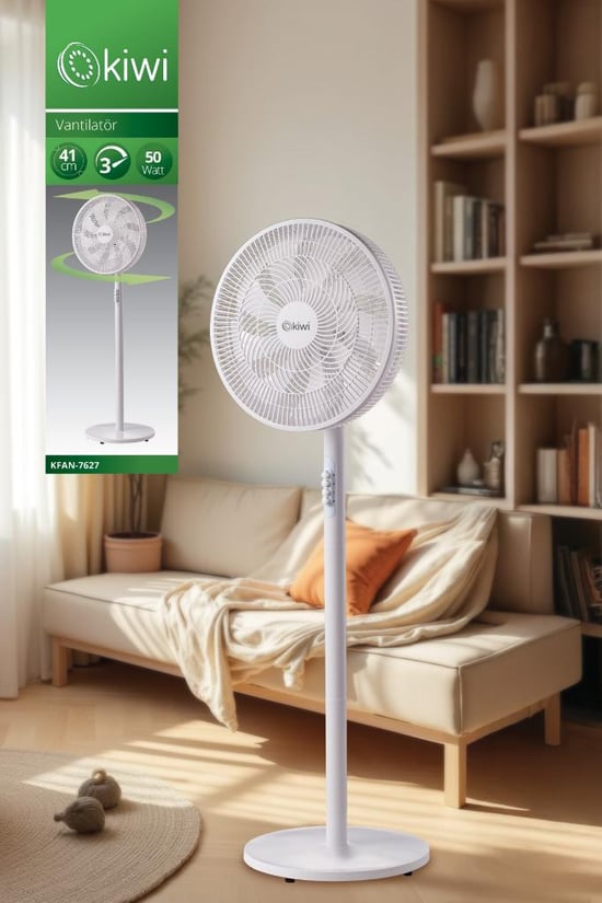 Kiwi Kfan-7627 Salınım Fonksiyonlu Ultra Sessiz Stand Vantilatör 9 Kanatlı 50W