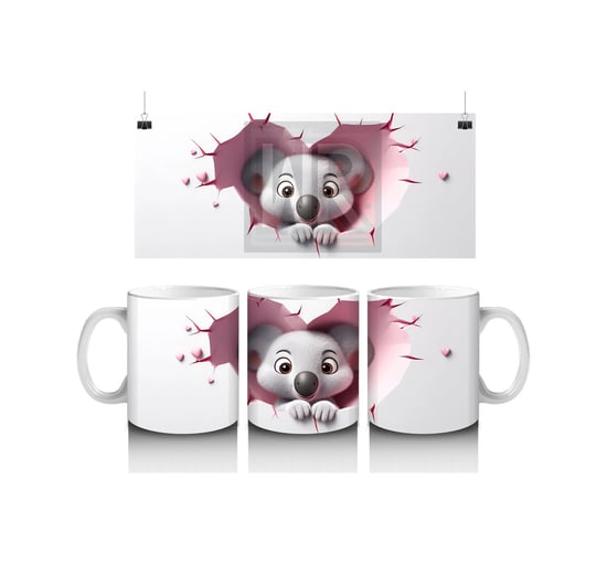 Duvarı Delen Tatlı Koala Figürü Baskılı Kahve Kupası Renkli