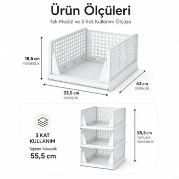 Urve Ur-3695 3 Katlı Portatif Organizer & Çok Amaçlı Kayar Raf ( 18.5x33.5x43cm ) ( Toplam 55.5cm )
