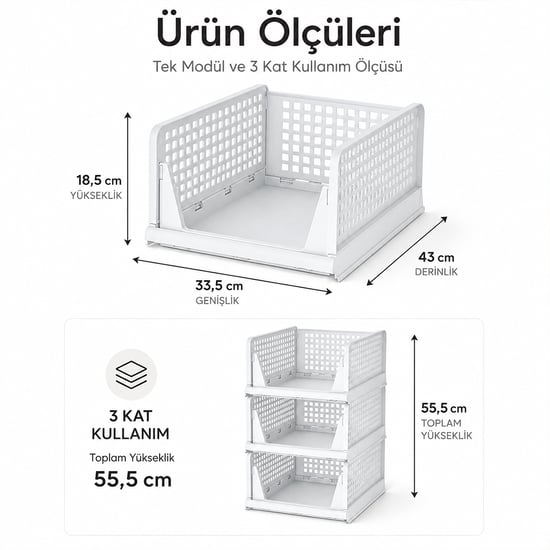 Urve Ur-3695 3 Katlı Portatif Organizer & Çok Amaçlı Kayar Raf ( 18.5x33.5x43cm ) ( Toplam 55.5cm )
