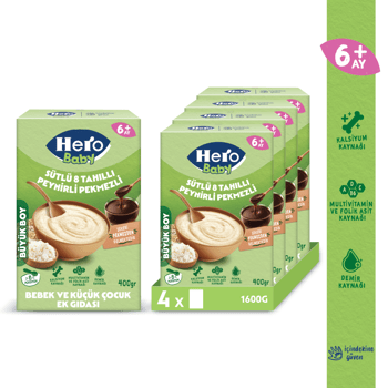 Hero Baby Sütlü 8 Tahıllı Peynirli Pekmezli 400g X4