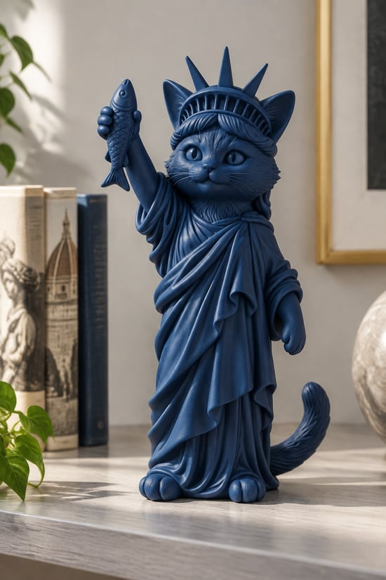 Özgürlüğün Kedisi Figürlü Dekoratif Biblo - Büyük Boy - 22cm Lacivert