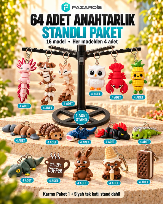 64 Adet Karışık Figürlü Toptan Anahtarlık Paketi 1