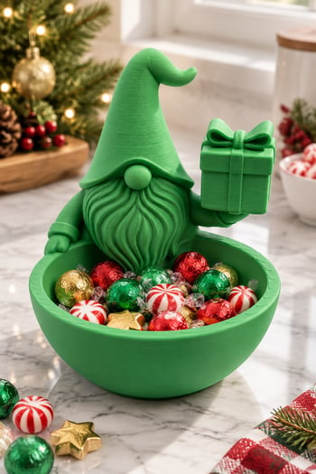 Tatil Şekerleme Temalı Noel Cücesi Figürlü Kase - Sunum Kabı Yeşil