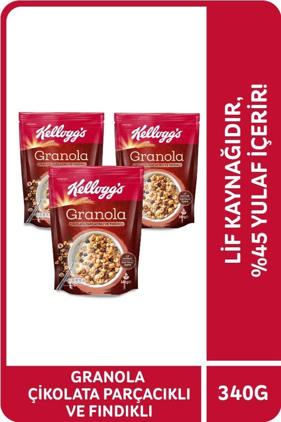 Kellogg's Çikolata Parçacıklı&fındıklı Granola 340 Gr X3 Adet,%44