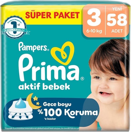Prima Aktif 3 Numara Midi 58'li Bebek Bezi
