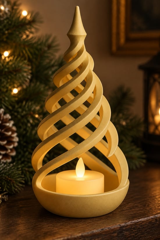 Minimalist Spiral Noel Ağacı Şeklinde Led Mum Tutucu Altın