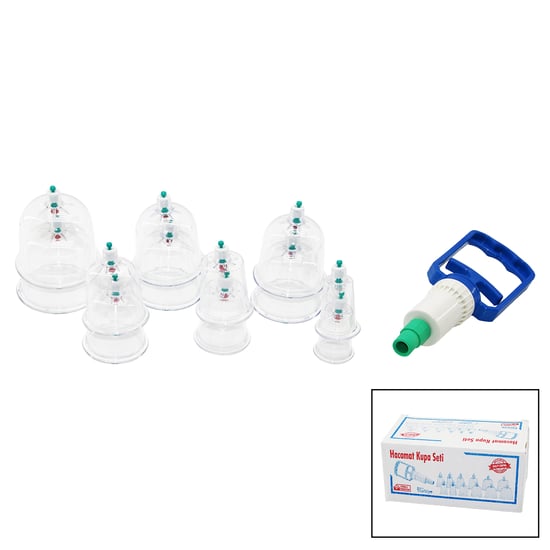 Krt-1013 (12pcs) Hacamat Kupa Masaj Seti (1-pompa+no-6:4ad & No-7-5-4:2 Şer Ad& No-3: 1ad& No-2:1ad) Mika Kristal Pls.