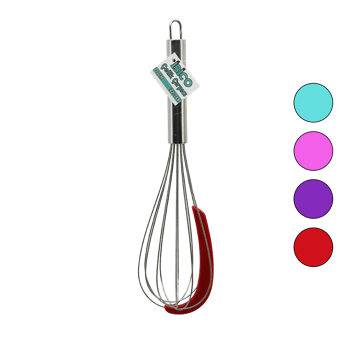 İ22-068 ( 30cm ) ( Renkli Silikon Kazıyıcılı ) ( Krom Saplı ) Çelik Metal Çırpıcı ( Çırpıcı: 17.5cm + Sap: 12.5cm )