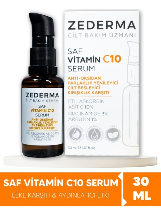 Zederma Saf Vitamin C 10 Serum & Parlaklık & Cilt Besleyici & Anti-oksidan