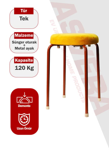 Asvera Pufy Minderli Metal Mutfak ve Balkon Taburesi - 100 Kg Kapasiteli Lüks Puf Tabure