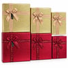 İ12-097 (3pcs) (d.dörtgen) (parlak Mix Renkli & Kabartma Desen) Karton Hediye Kutusu (kurdelalı) (33x24.5-28.5x20.5-24x16.5cm)