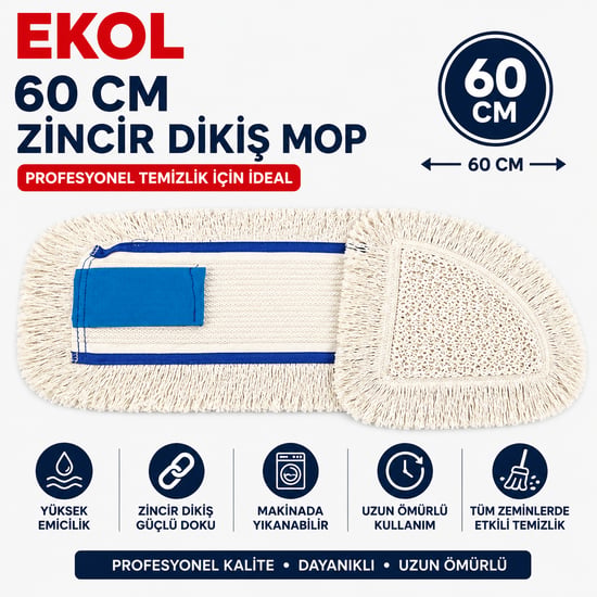 Flower 60 Cm Zincir Dikiş Mop-paspas Zincir Dikiş Mop-beyaz