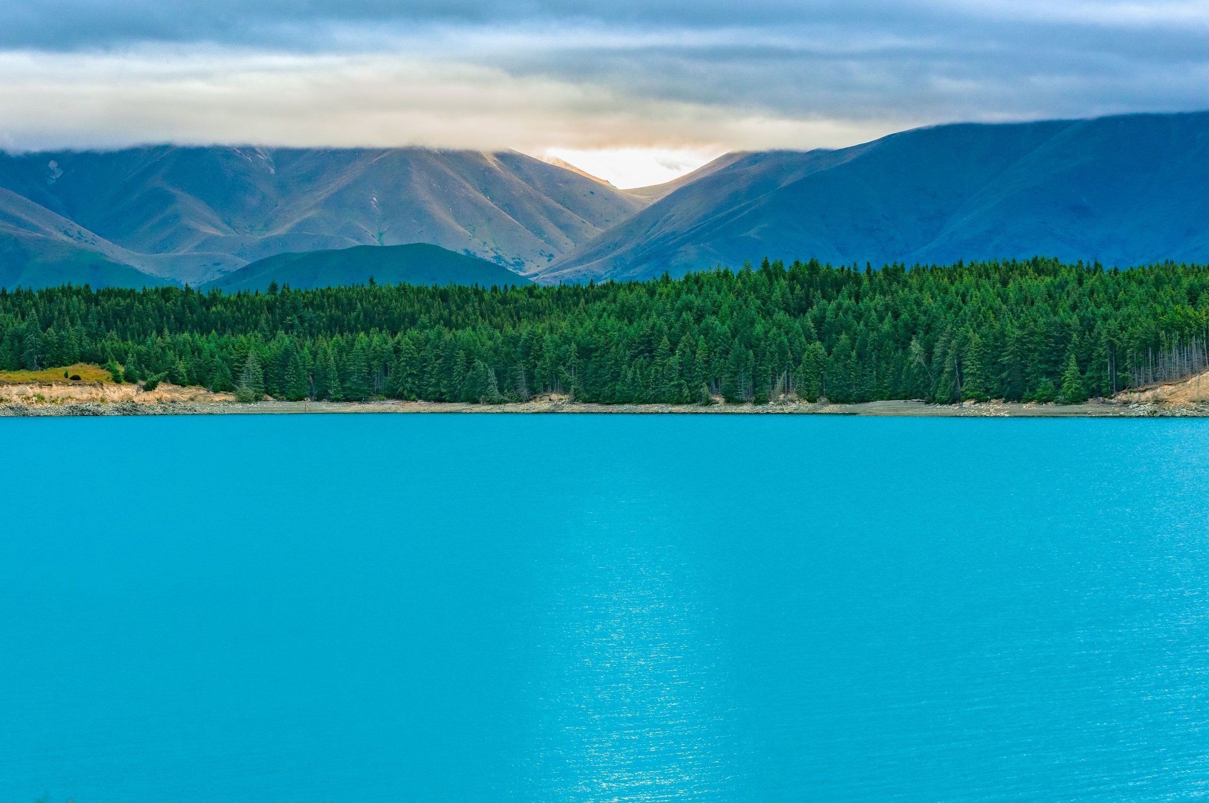 Keluarga Wijaya: Berhenti di Lake Pukaki Lookout, air danau warna toska karena butiran glasial dari Mt Cook
