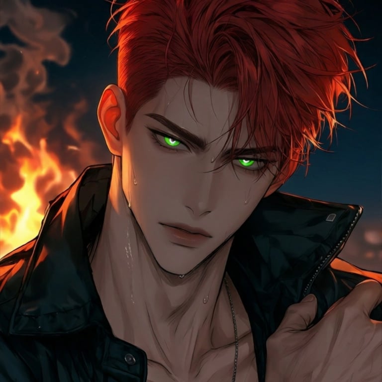 Jaime, a young red-haired man with green eyes and a burn scar on his forearm.
