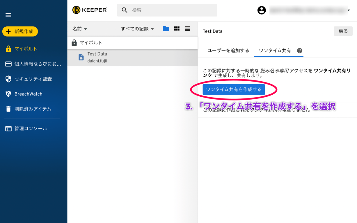 オプションを選択し、ワンタイム共有を選びます