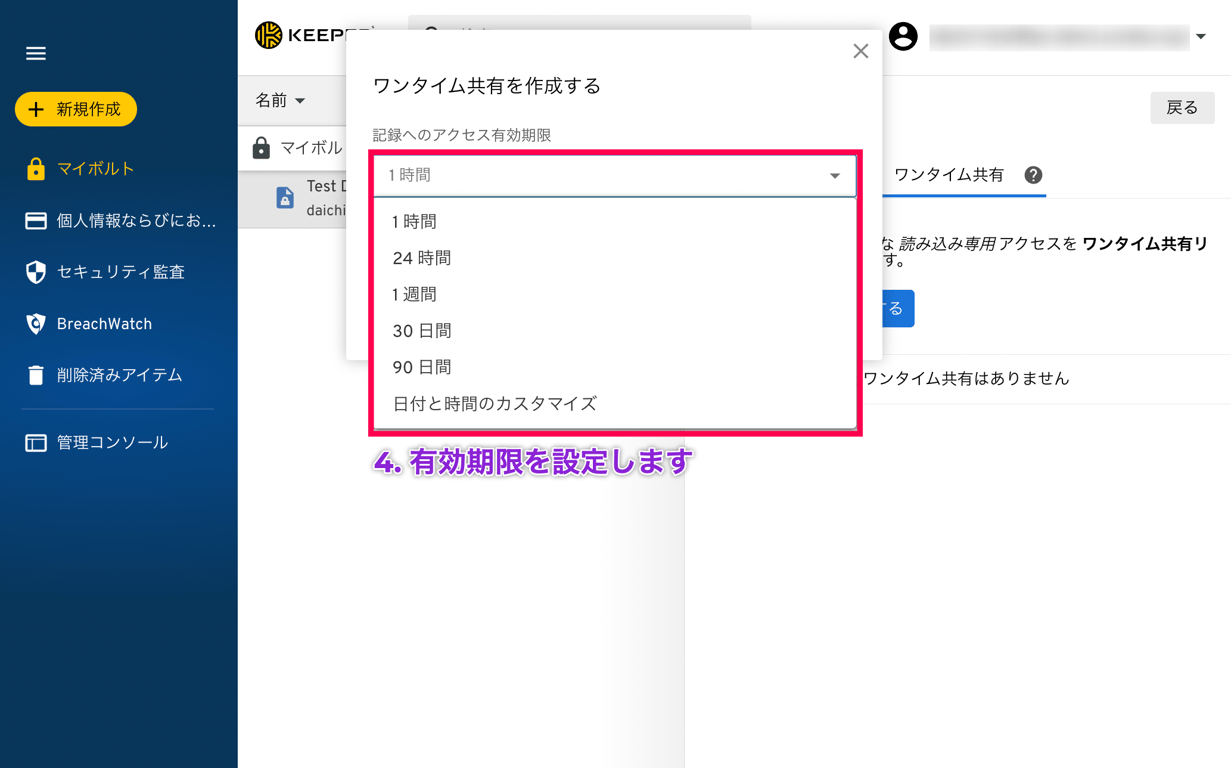 オプションを選択し、ワンタイム共有を選びます
