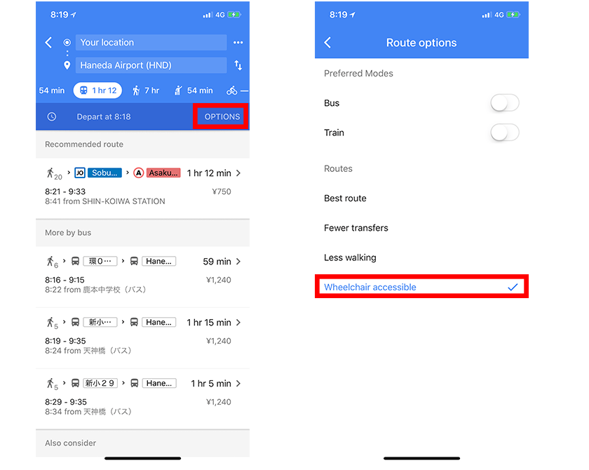 Using the Wheelchair Accessible Route option in Google Maps