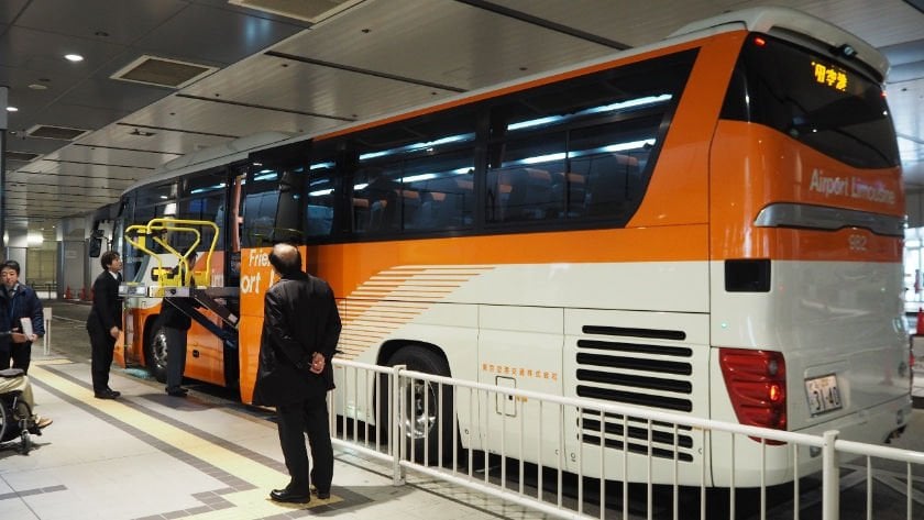 Accessible airport bus side view