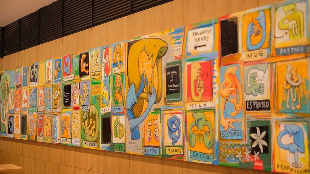 Art at sign language Starbucks in Japan