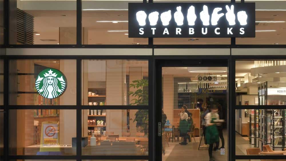 Entrance of Starbucks in sign language