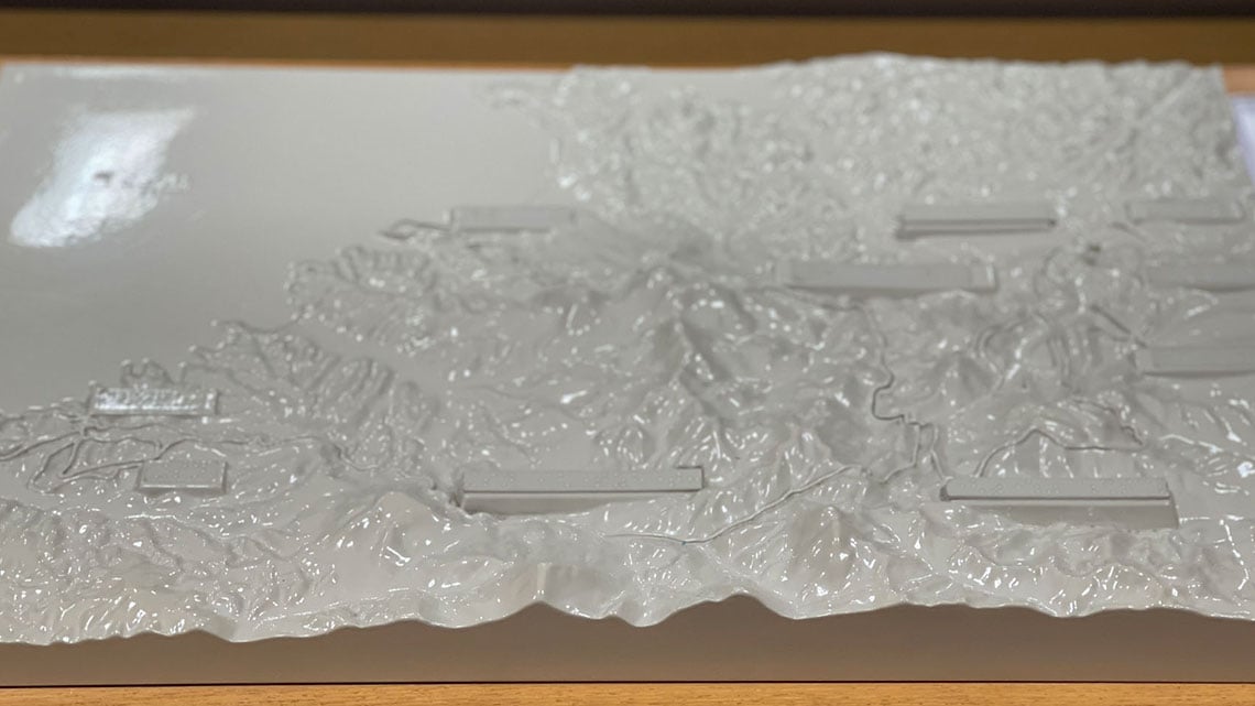 Textured relief of the mountains around the silver mine